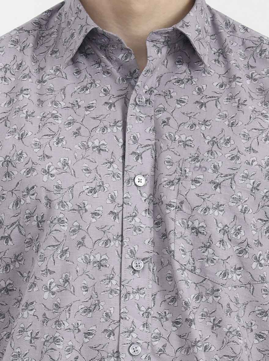 Grey Printed Tailored Fit Semi Casual Shirt | JadeBlue