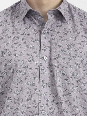 Grey Printed Tailored Fit Semi Casual Shirt | JadeBlue