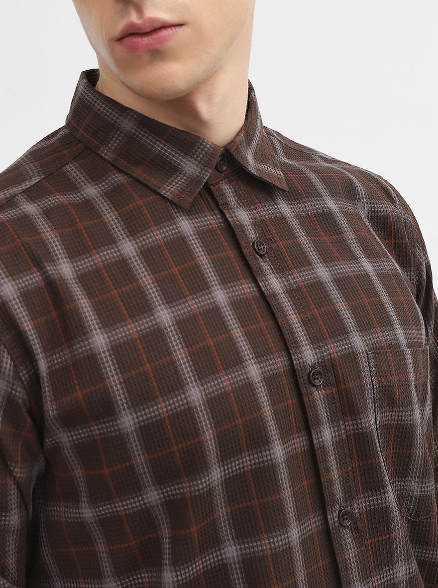 Dark Grey Checked Slim Fit Casual Shirt | JadeBlue