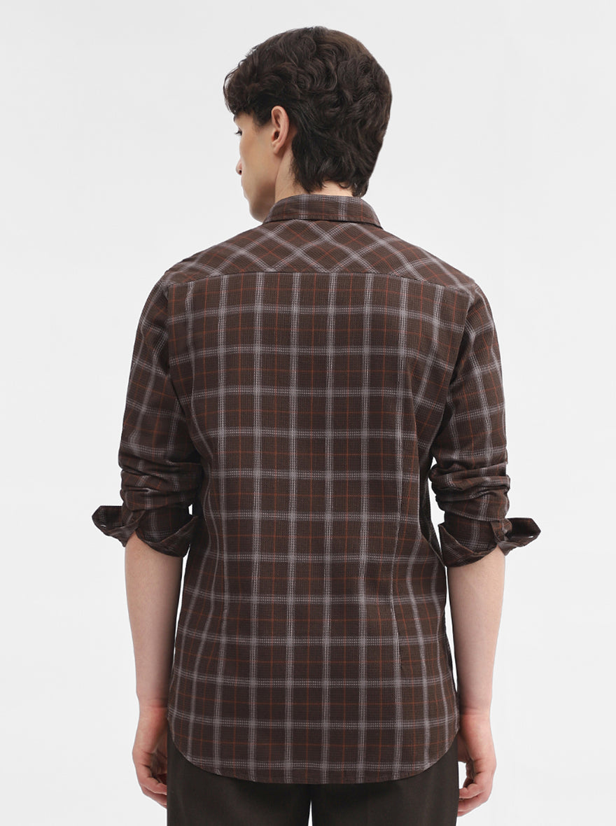Dark Grey Checked Slim Fit Casual Shirt | JadeBlue
