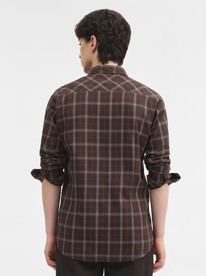 Dark Grey Checked Slim Fit Casual Shirt | JadeBlue