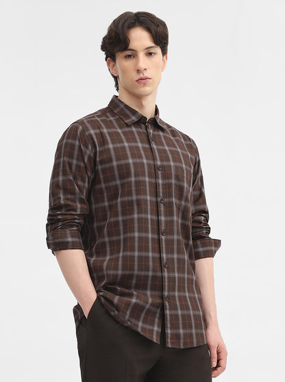 Dark Grey Checked Slim Fit Casual Shirt | JadeBlue