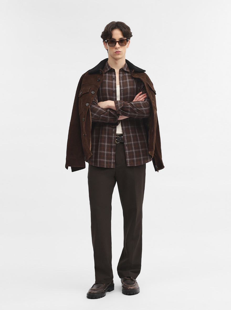 Dark Grey Checked Slim Fit Casual Shirt | JadeBlue