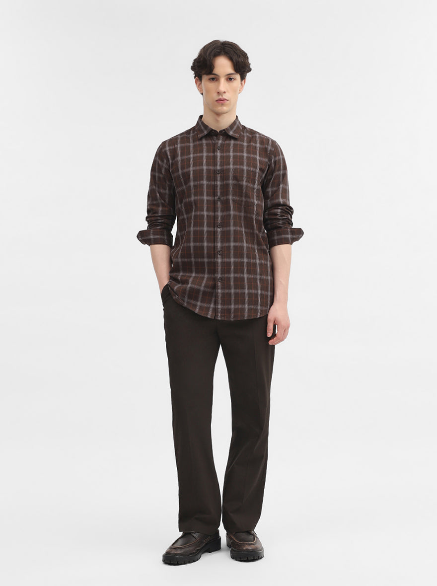Dark Grey Checked Slim Fit Casual Shirt | JadeBlue