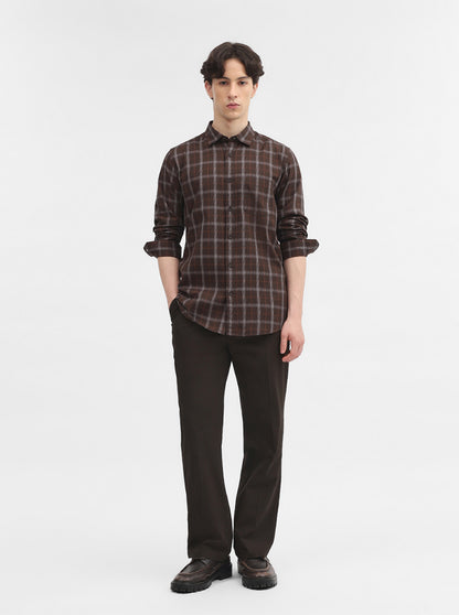 Dark Grey Checked Slim Fit Casual Shirt | JadeBlue