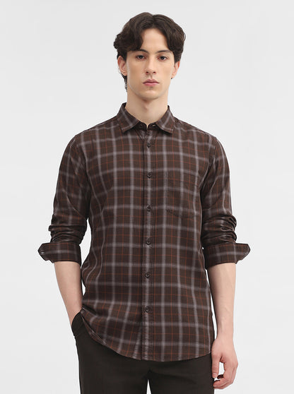 Dark Grey Checked Slim Fit Casual Shirt | JadeBlue