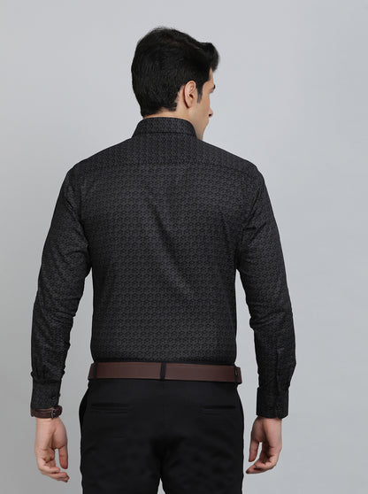 Dark Grey Printed Slim Fit Formal Shirt | Metal