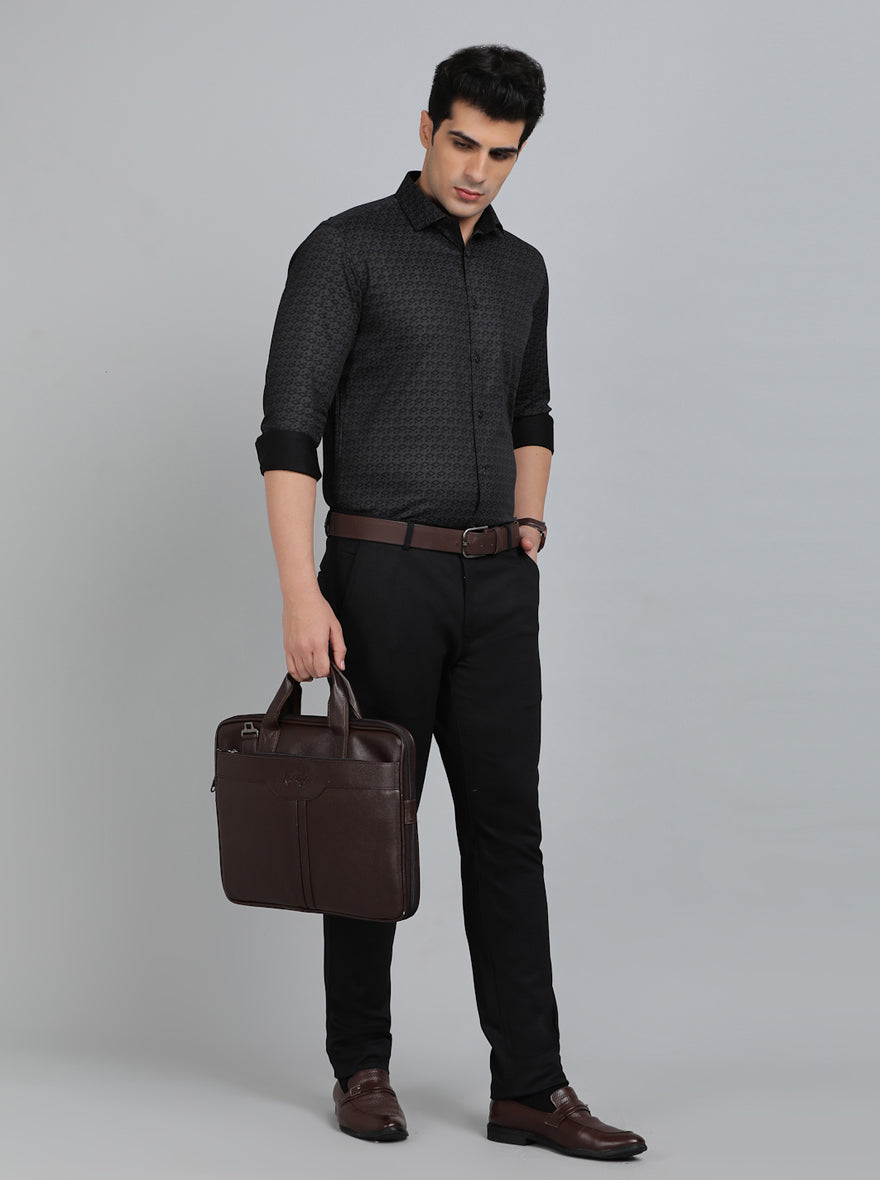 Dark Grey Printed Slim Fit Formal Shirt | Metal