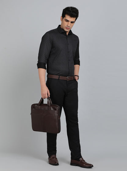 Dark Grey Printed Slim Fit Formal Shirt | Metal