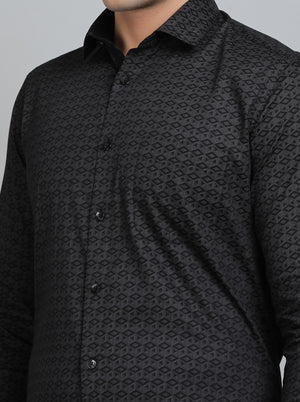 Dark Grey Printed Slim Fit Formal Shirt | Metal