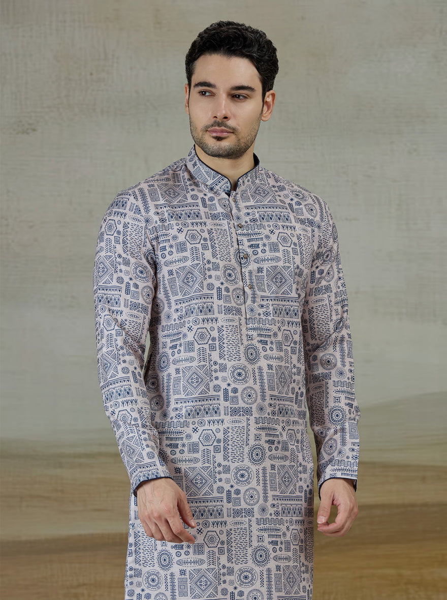 Blue & Beige Printed Kurta | The Kurta Company