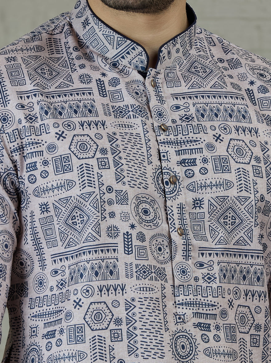 Blue & Beige Printed Kurta | The Kurta Company