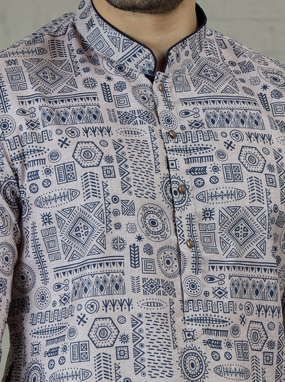 Blue & Beige Printed Kurta | The Kurta Company