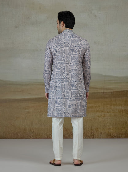 Blue & Beige Printed Kurta | The Kurta Company