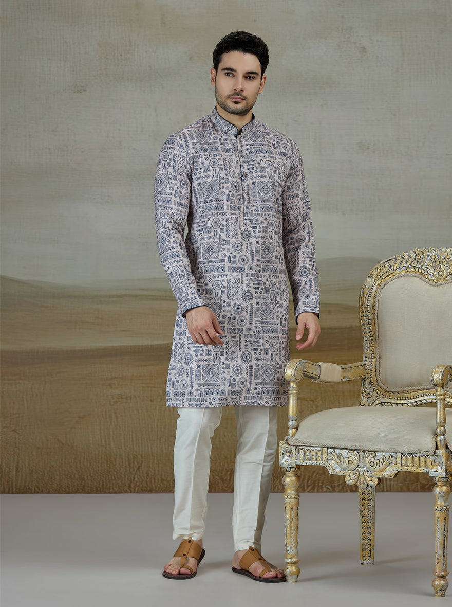 Blue & Beige Printed Kurta | The Kurta Company