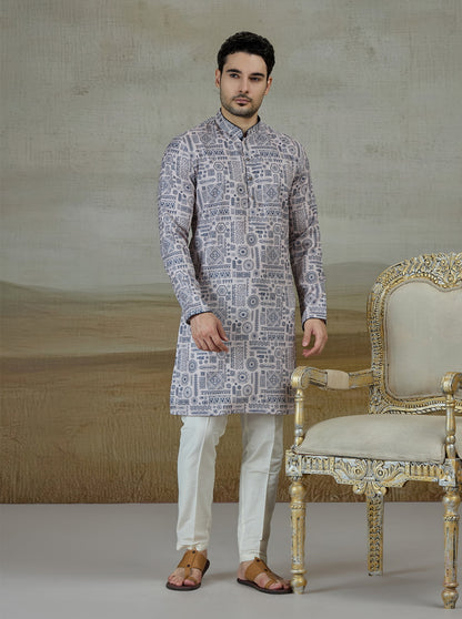 Blue & Beige Printed Kurta | The Kurta Company