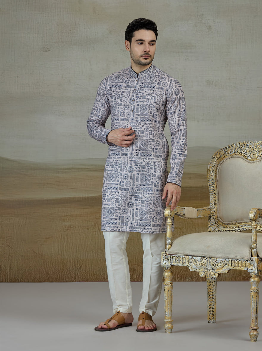 Blue & Beige Printed Kurta | The Kurta Company