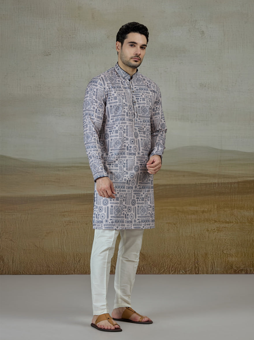 Blue & Beige Printed Kurta | The Kurta Company