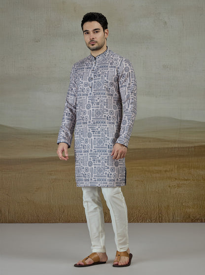 Blue & Beige Printed Kurta | The Kurta Company