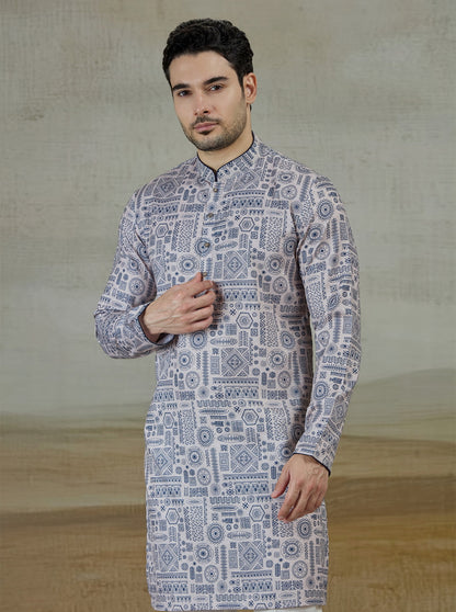 Blue & Beige Printed Kurta | The Kurta Company