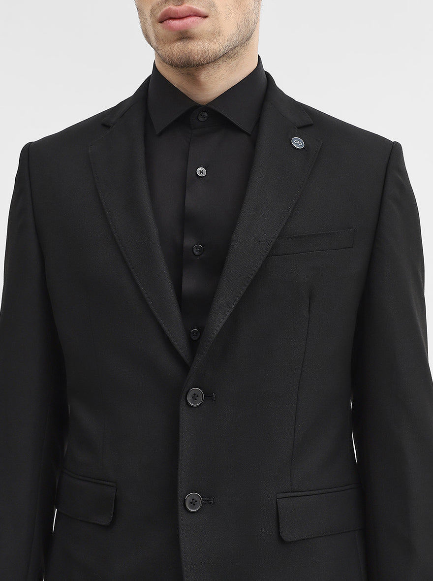 Black Solid Regular Fit Blazer | JadeBlue