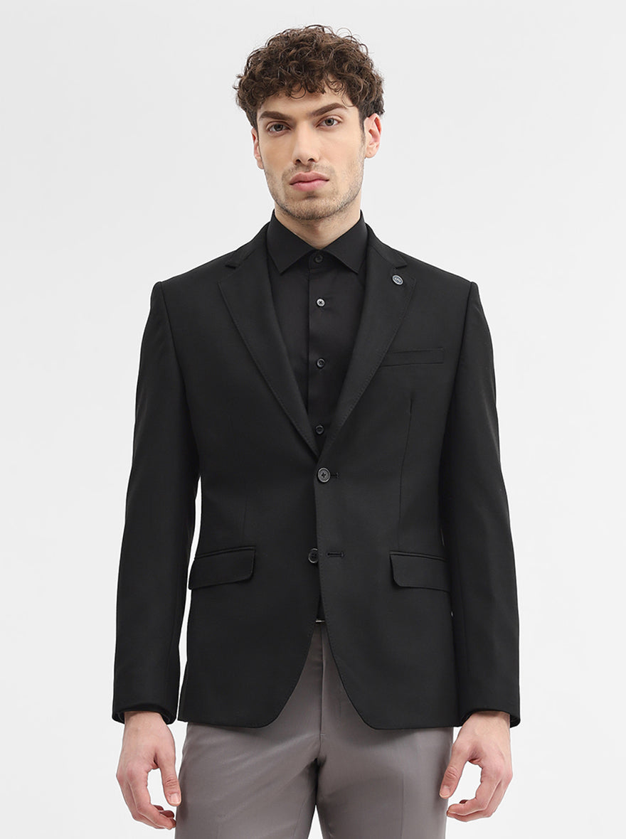 Black Solid Regular Fit Blazer | JadeBlue