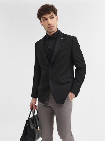 Black Solid Regular Fit Blazer | JadeBlue