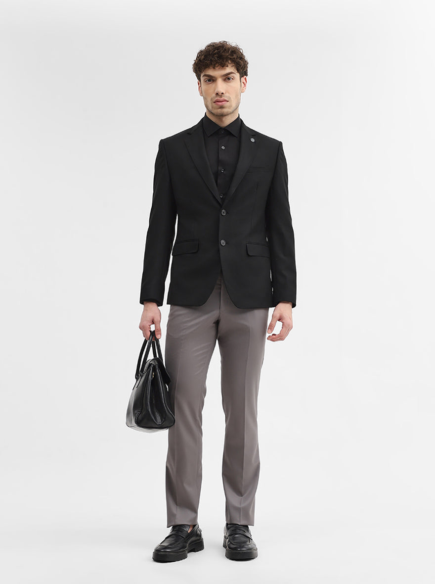 Black Solid Regular Fit Blazer | JadeBlue