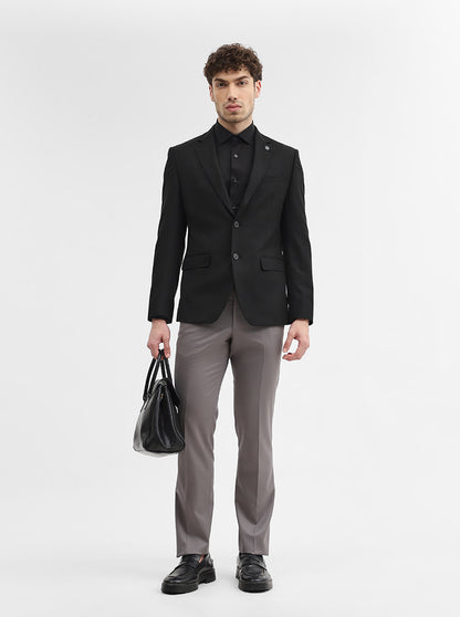 Black Solid Regular Fit Blazer | JadeBlue