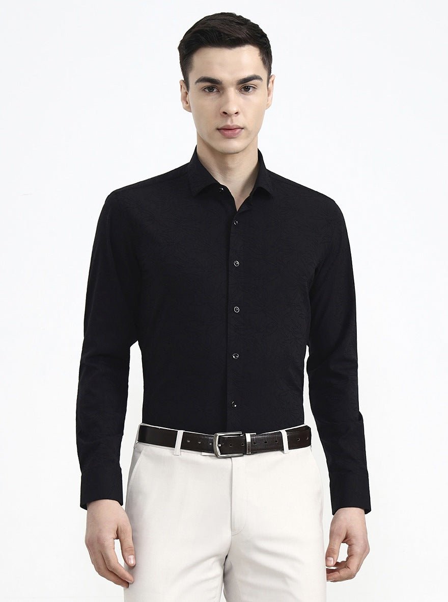 Black Printed Slim Fit Party Wear Shirt | Wyre