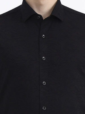 Black Printed Slim Fit Party Wear Shirt | Wyre