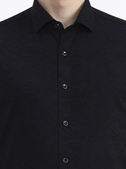 Black Printed Slim Fit Party Wear Shirt | Wyre