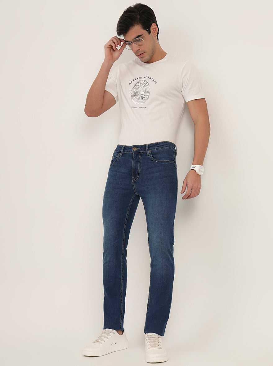 Mid Blue Washed Narrow Fit Jeans | Greenfibre