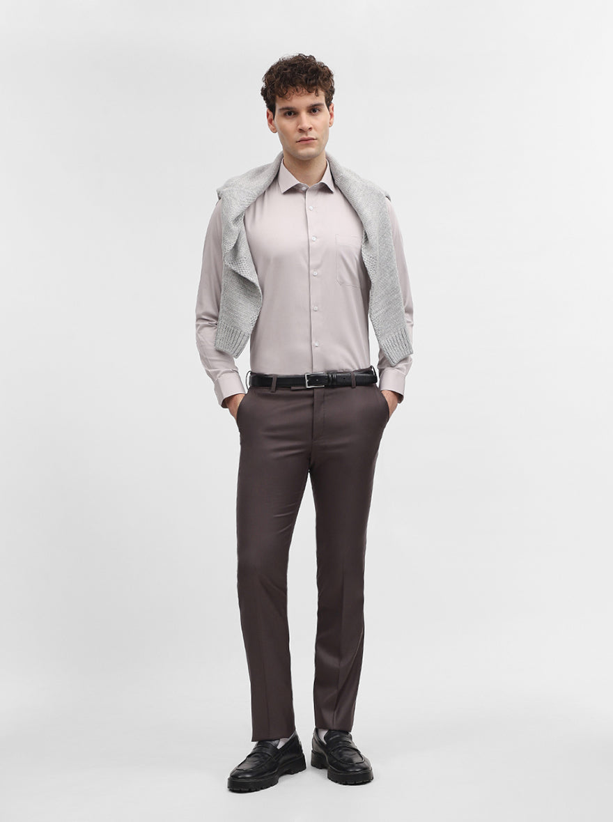 Grey Solid Slim Fit Formal Shirt | Greenfibre