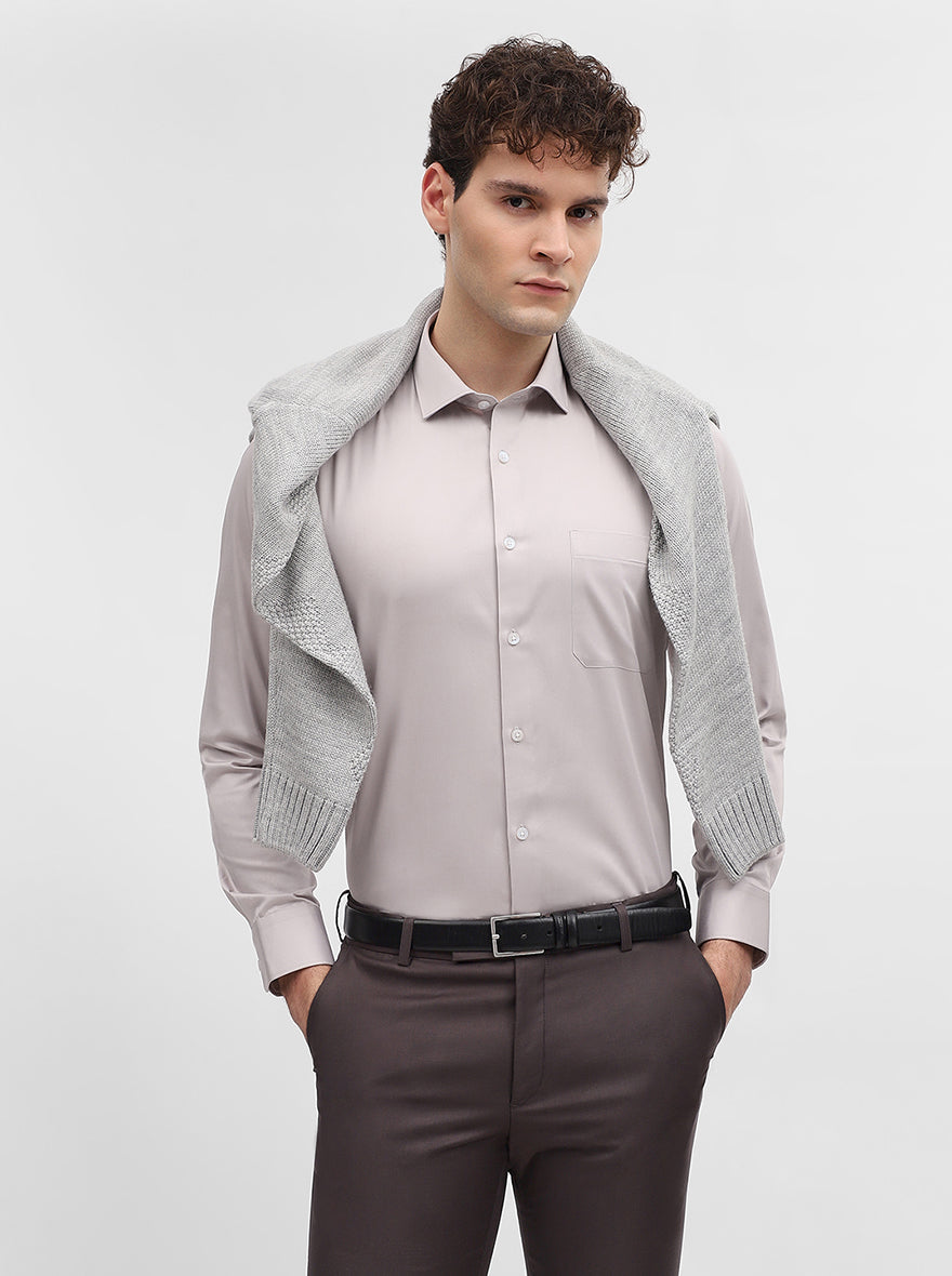 Grey Solid Slim Fit Formal Shirt | Greenfibre