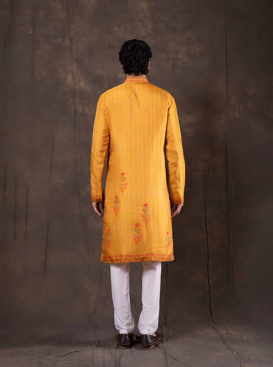 Yellow Embroidered  Kurta Pajama | TULA
