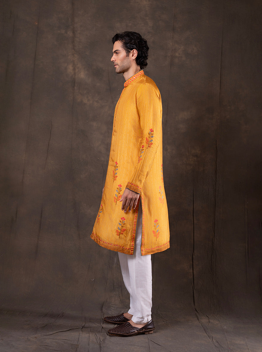 Yellow Embroidered  Kurta Pajama | TULA