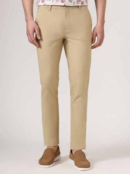 Camel Beige Solid Uno Fit Casual Trouser | JadeBlue