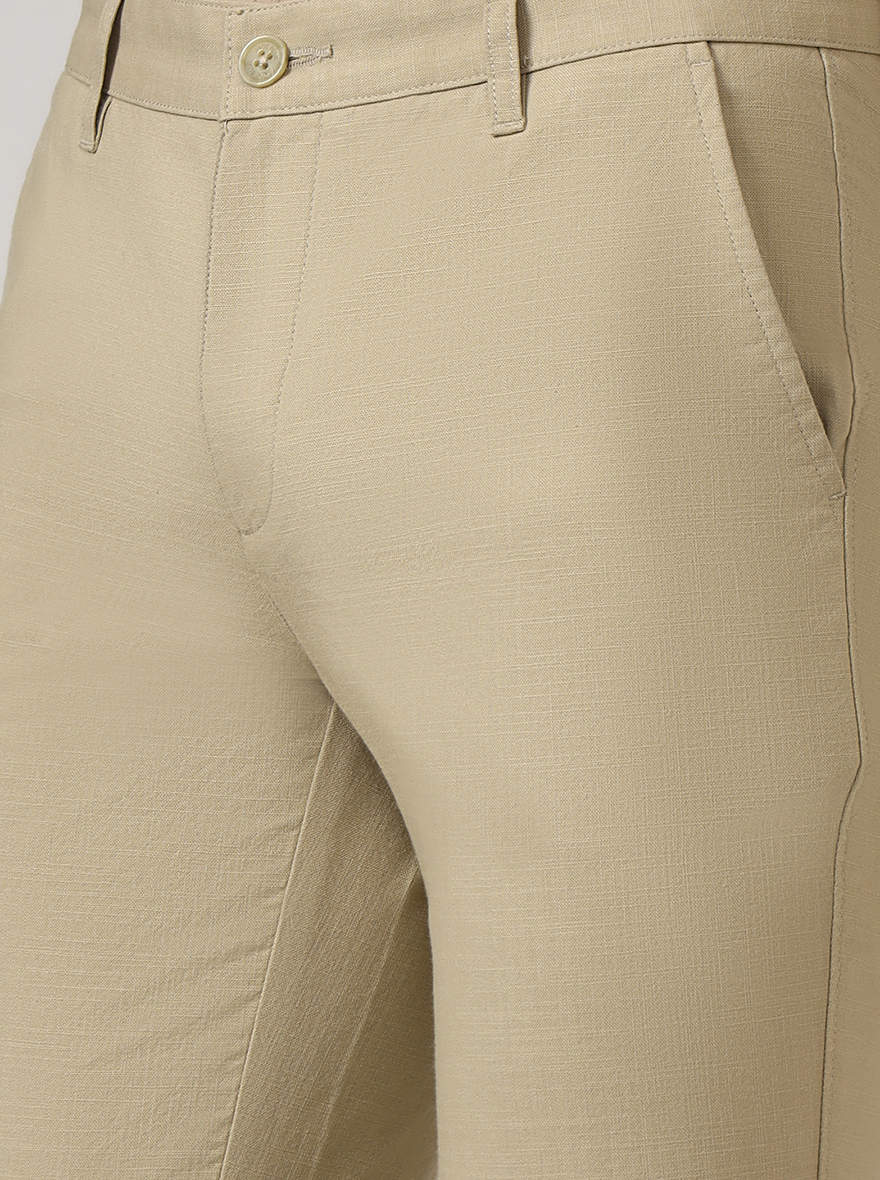 Camel Beige Solid Uno Fit Casual Trouser | JadeBlue