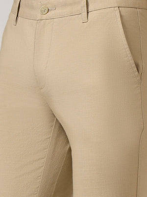Camel Beige Solid Uno Fit Casual Trouser | JadeBlue