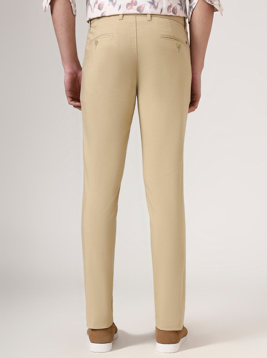 Camel Beige Solid Uno Fit Casual Trouser | JadeBlue