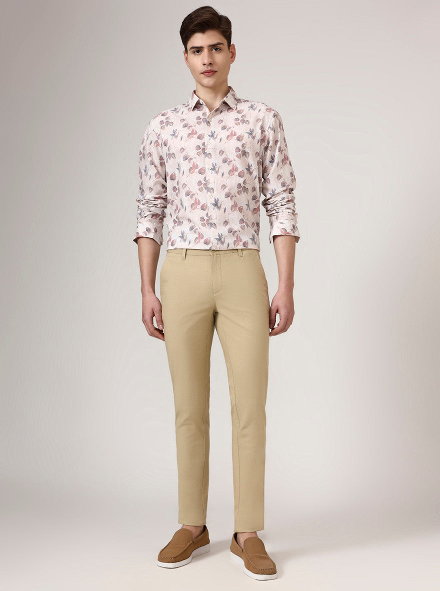 Camel Beige Solid Uno Fit Casual Trouser | JadeBlue
