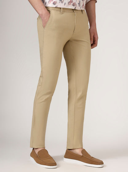 Camel Beige Solid Uno Fit Casual Trouser | JadeBlue