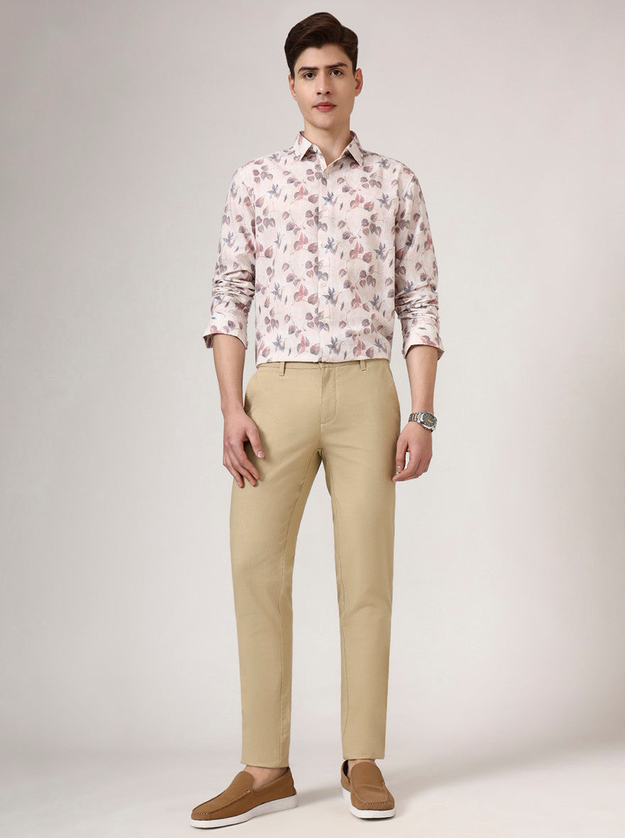Camel Beige Solid Uno Fit Casual Trouser | JadeBlue