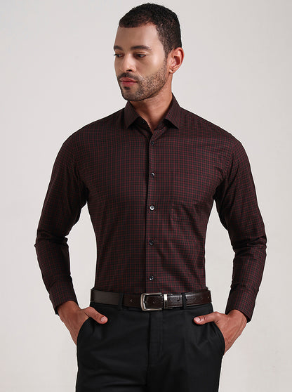 Red Checked Slim Fit Formal Shirt | Metal