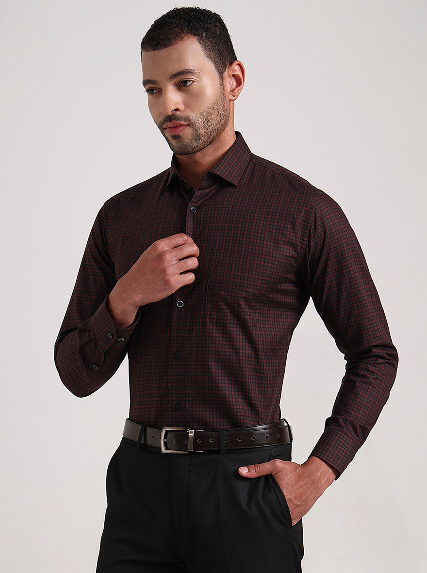 Red Checked Slim Fit Formal Shirt | Metal