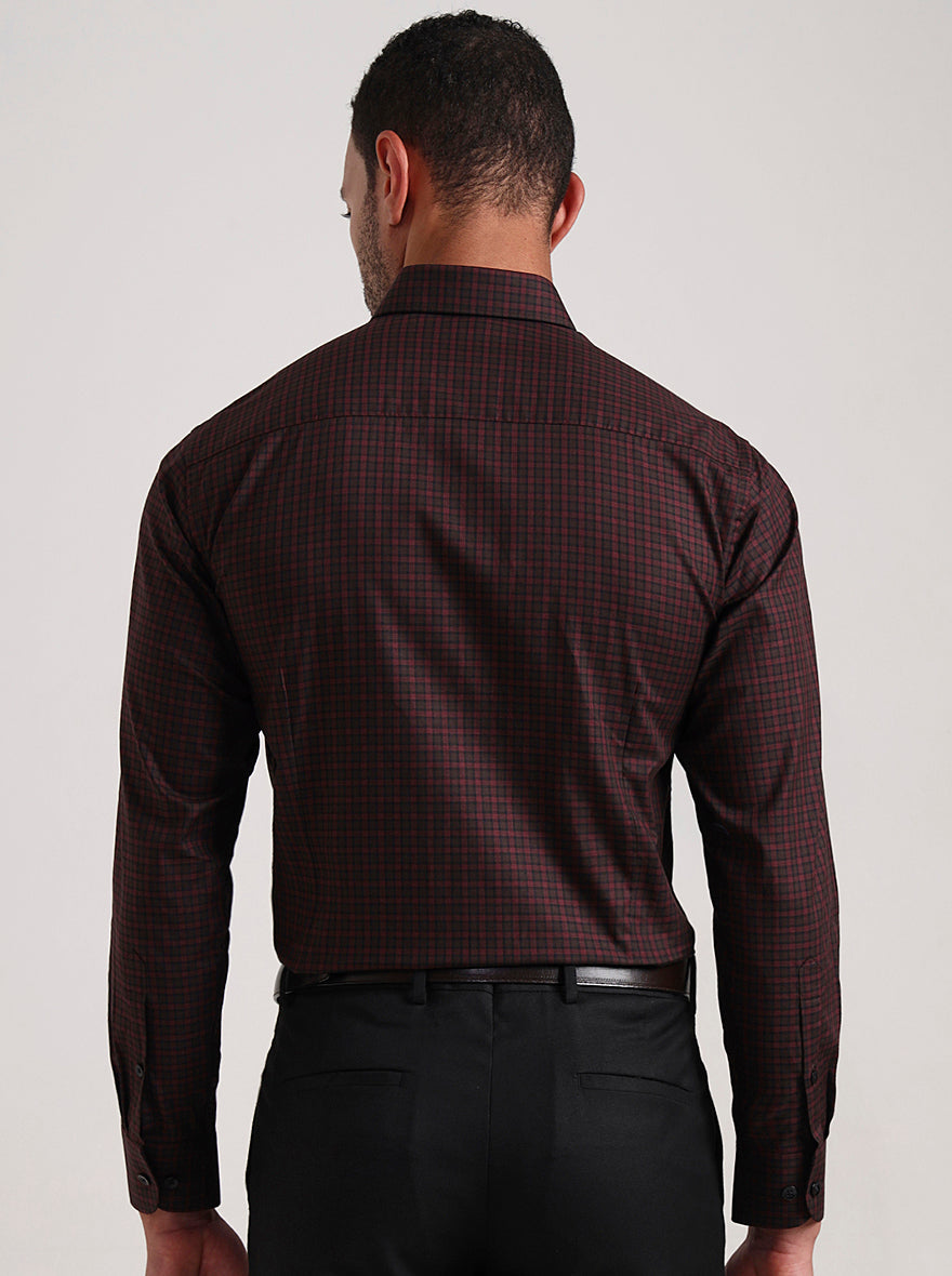 Red Checked Slim Fit Formal Shirt | Metal