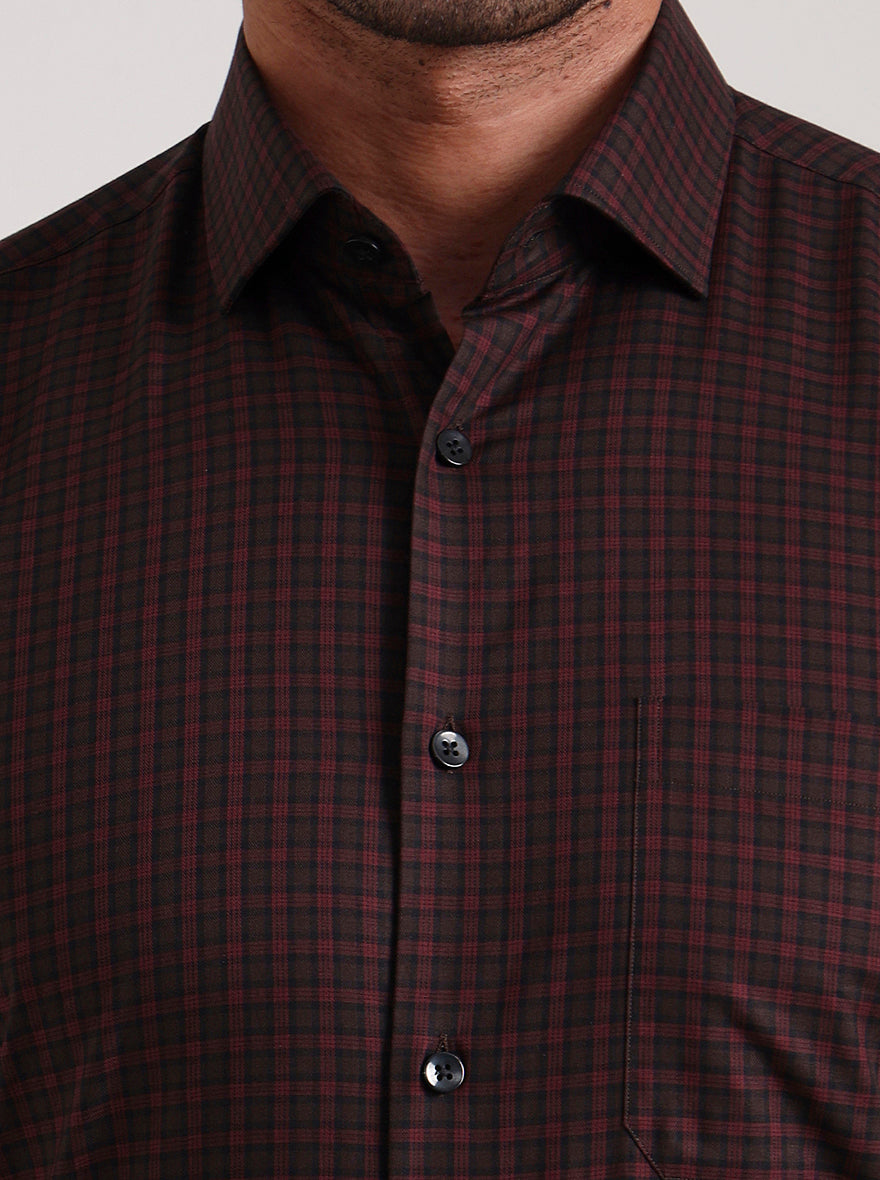 Red Checked Slim Fit Formal Shirt | Metal