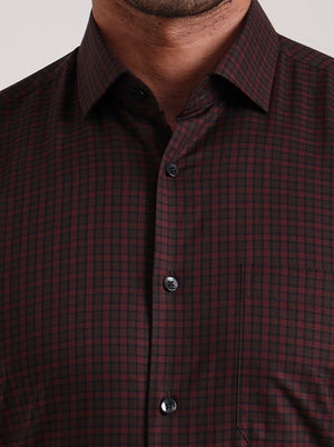 Red Checked Slim Fit Formal Shirt | Metal