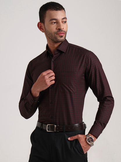 Red Checked Slim Fit Formal Shirt | Metal